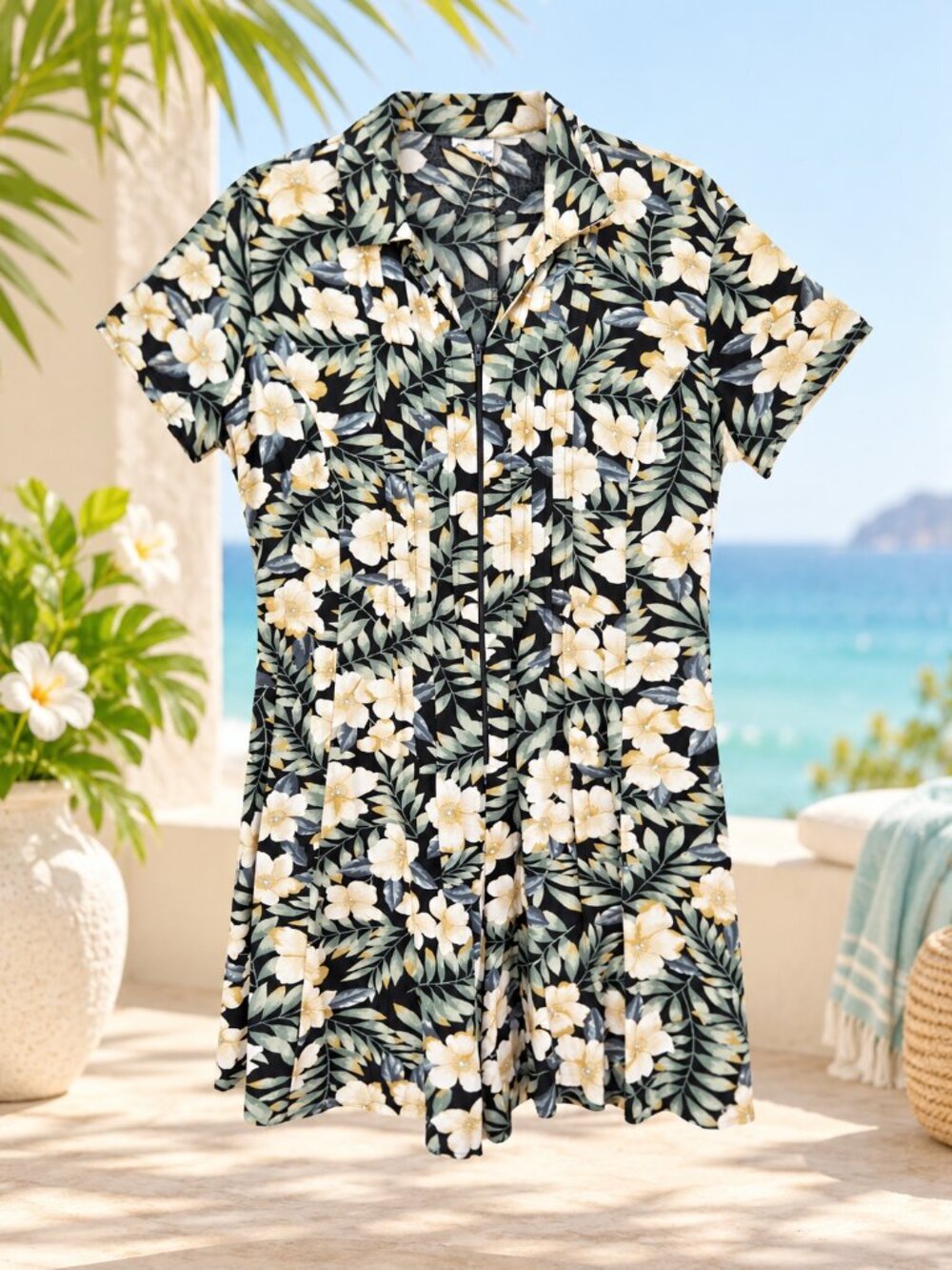 Vintage 90s Tropical Floral Romper One Piece Wide Leg Shorts - M